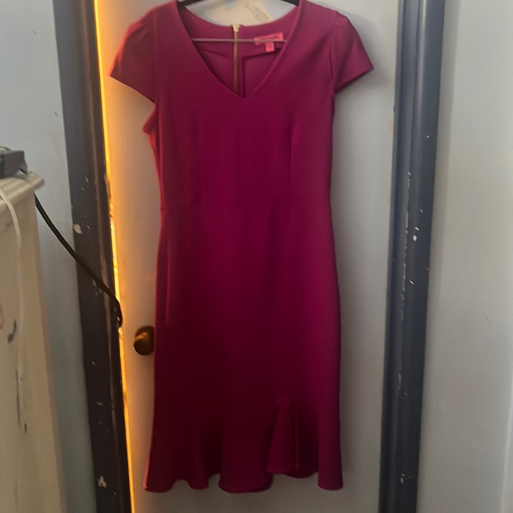 Betsey Johnson pink, mid calf, stretchy cotton material. Never worn